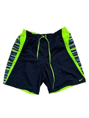 Nike Swim Shorts Mens Large Black Striped Drawstring Trunks Quick Dry